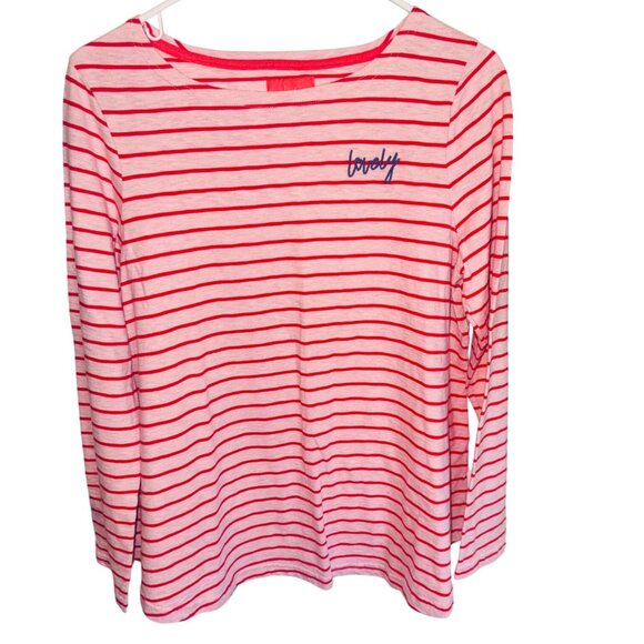 Joules Red White Striped Nautical V Neck Top 10 Classic Travel Casual Money Prep - Picture 2 of 10